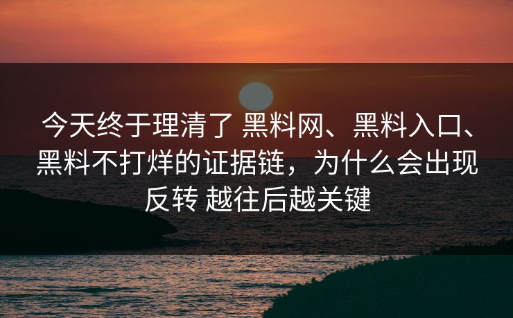 今天终于理清了 黑料网、黑料入口、黑料不打烊的证据链，为什么会出现反转 越往后越关键