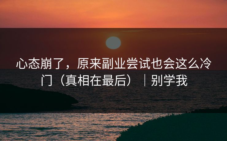 心态崩了，原来副业尝试也会这么冷门（真相在最后）｜别学我