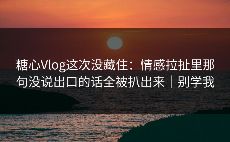 糖心Vlog这次没藏住：情感拉扯里那句没说出口的话全被扒出来｜别学我