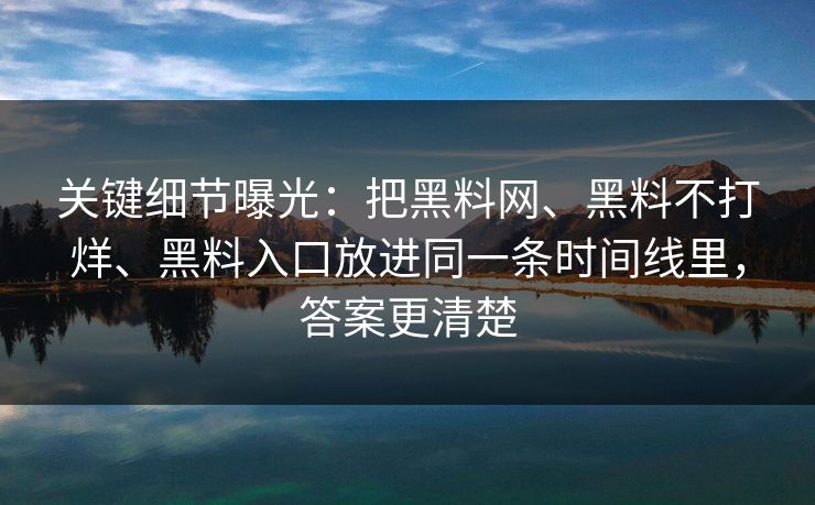 关键细节曝光：把黑料网、黑料不打烊、黑料入口放进同一条时间线里，答案更清楚