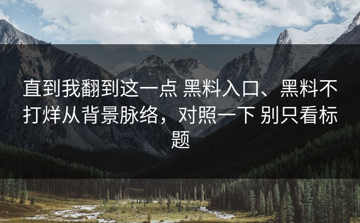 直到我翻到这一点 黑料入口、黑料不打烊从背景脉络，对照一下 别只看标题