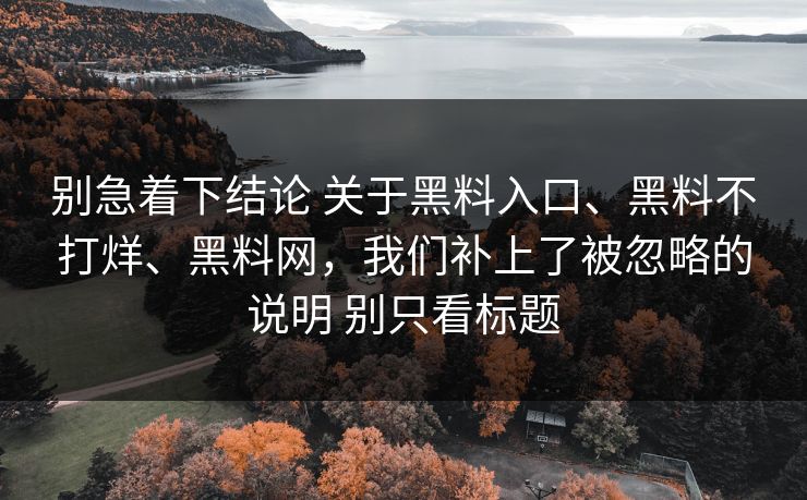 别急着下结论 关于黑料入口、黑料不打烊、黑料网，我们补上了被忽略的说明 别只看标题